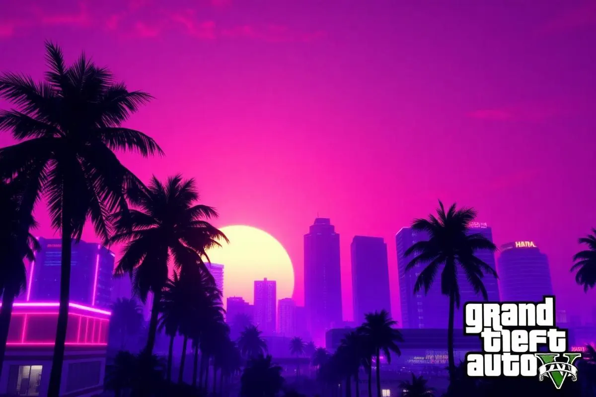 Cinematic shot of Vice City from GTA 6 Trailer 2